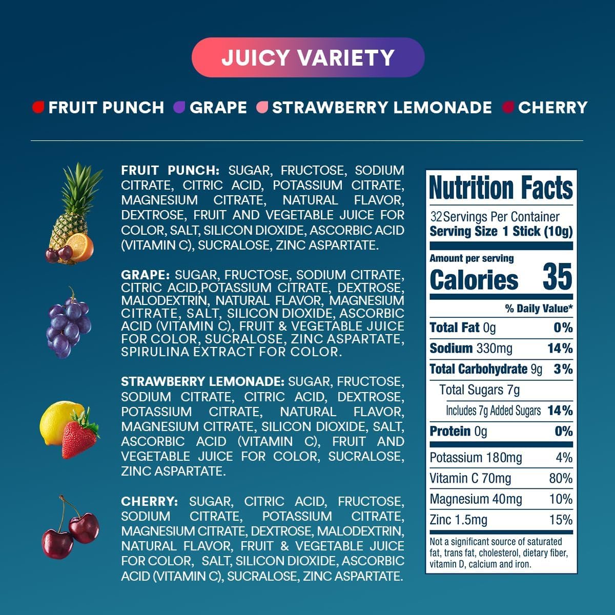 DripDrop non-GMO gluten-free vegan badge on packaging information graphic