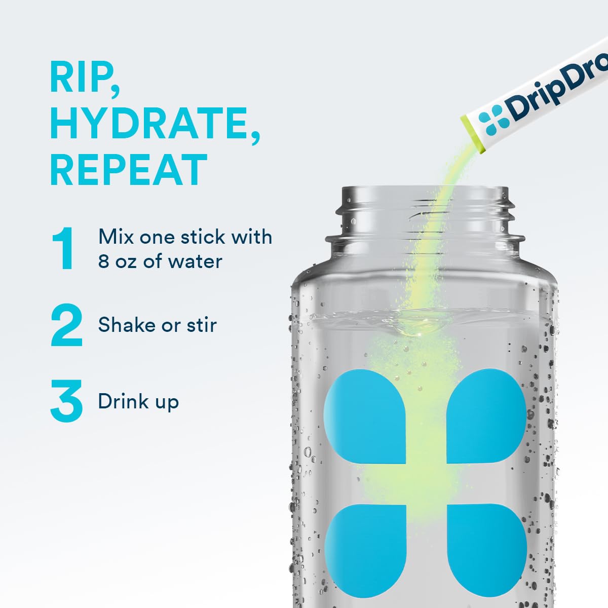 DripDrop non-GMO vegan and gluten-free formula highlighted