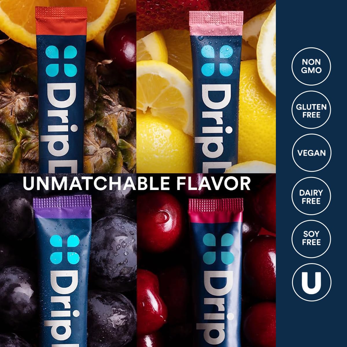 DripDrop on-the-go packets designed for travel and sports hydration