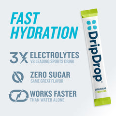 Pouring DripDrop into water to make a refreshing electrolyte drink