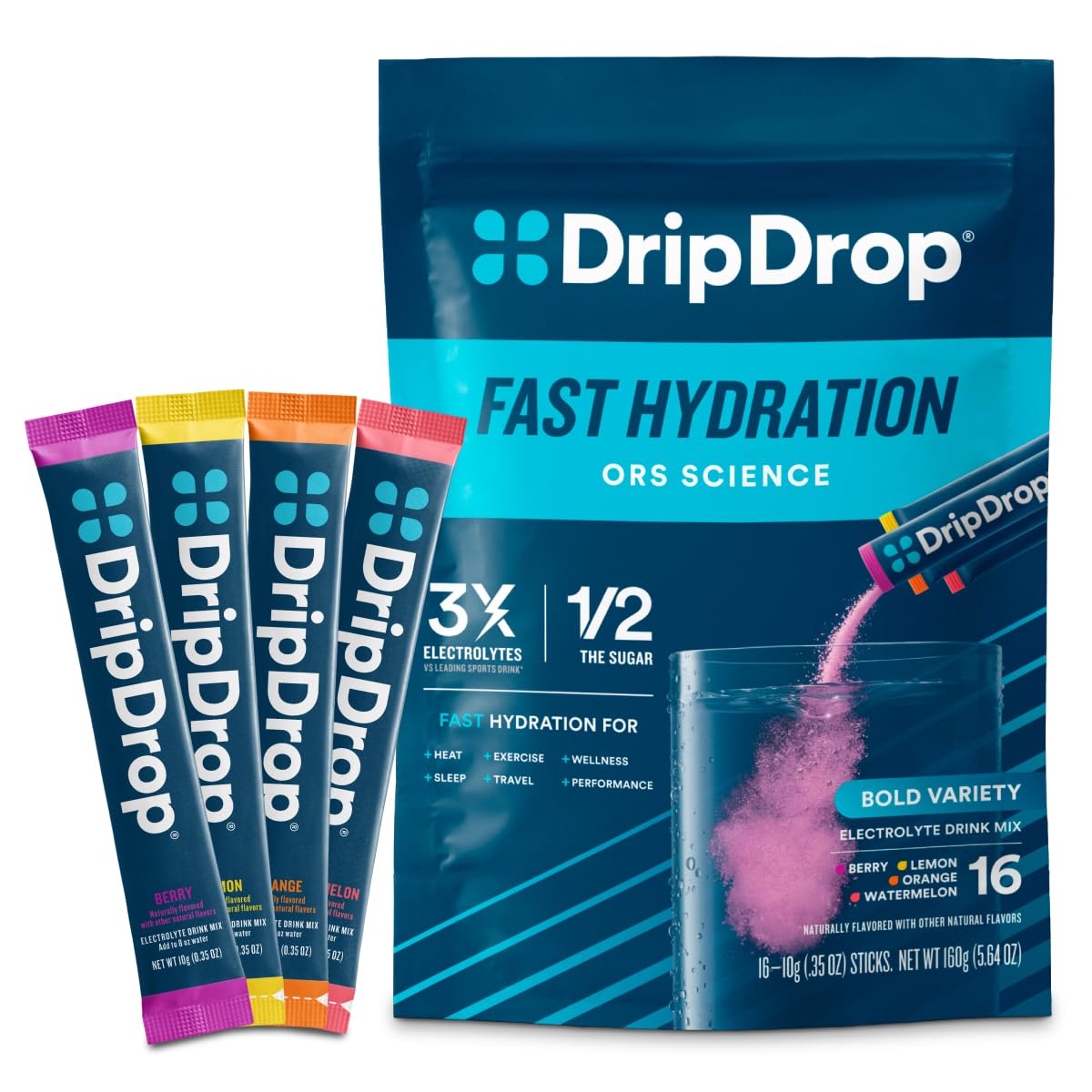 DripDrop watermelon packet closeup for quick hydration during workouts.