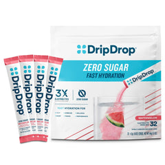 DripDrop Zero Watermelon packet ready to mix for fast hydration.
