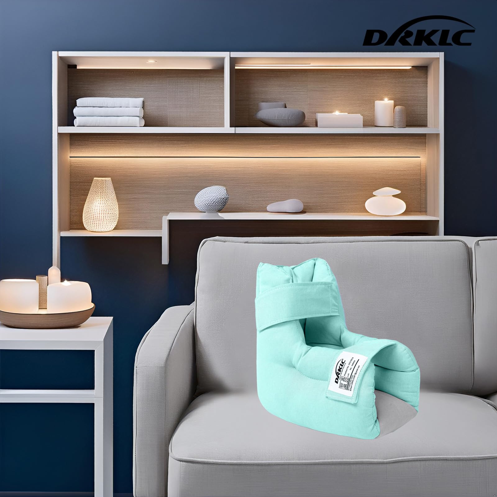 DRKLC heel pillow in light green color adds a calm, clinical look
