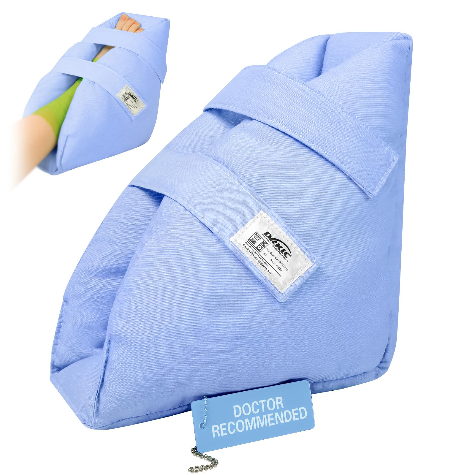 DRKLC heel protector cushion front view protects heels during long bed rest