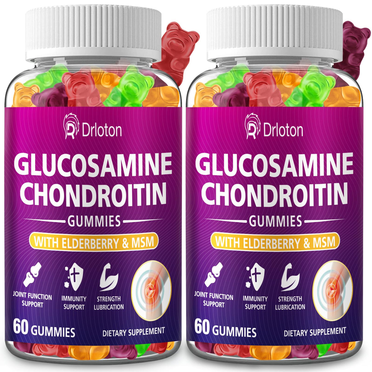 Drloton 2-Pack gummies bottle shows tasty joint support for daily mobility.
