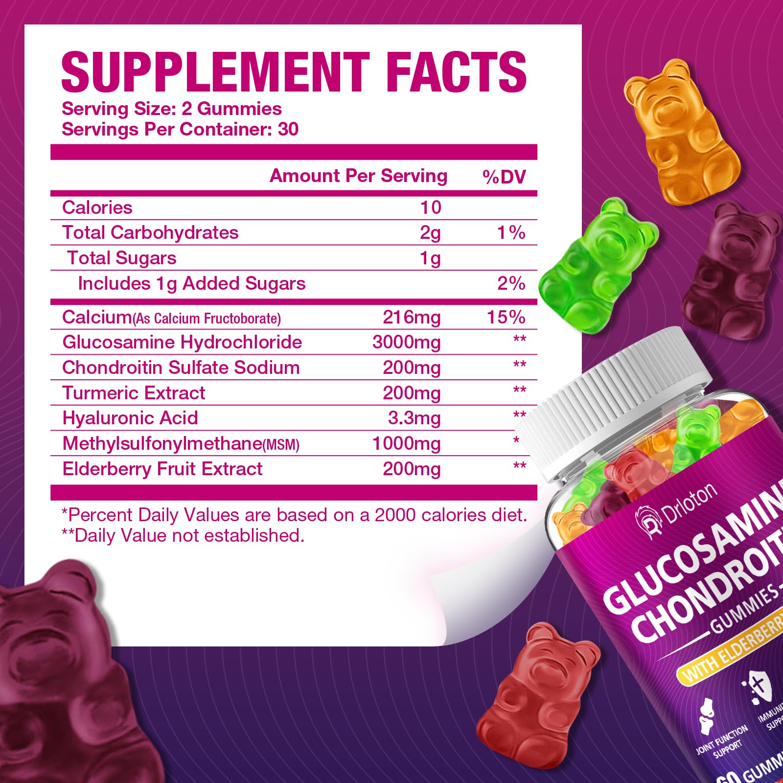 Drloton 2-pack display communicates reliable joint support and elderberry benefits.