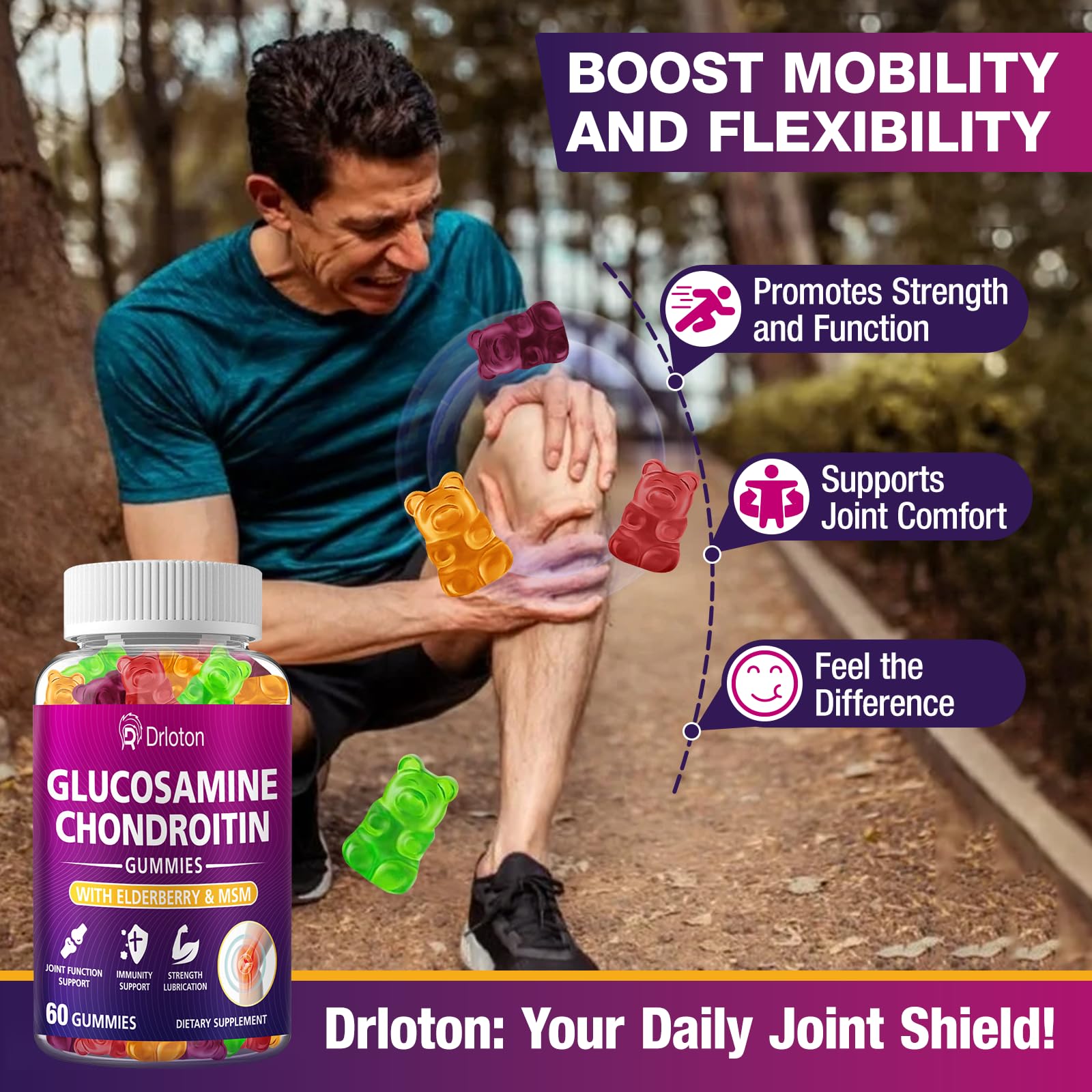 Drloton gummies being poured suggests easy, daily serving for active lifestyles.
