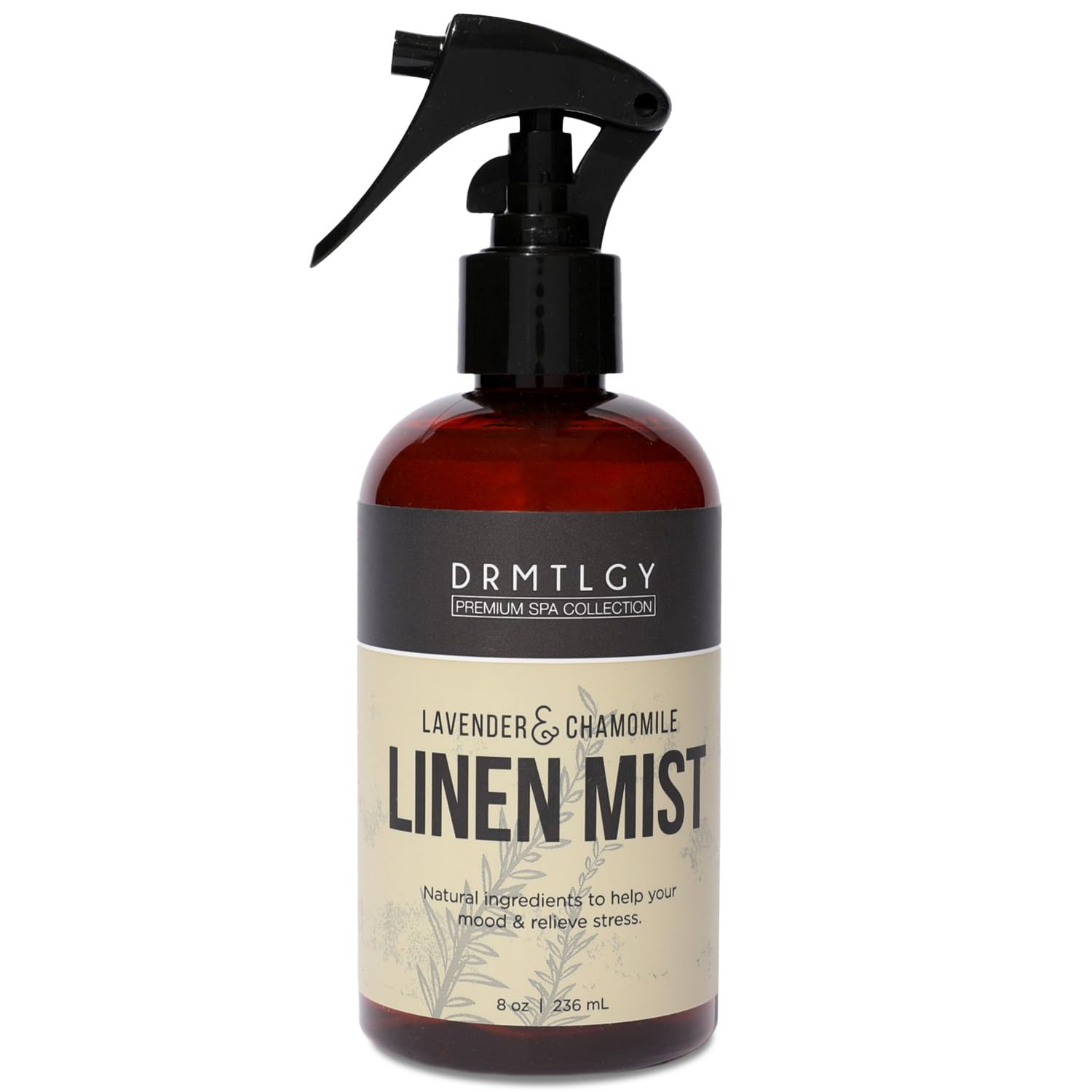 DRMTLGY Lavender Linen Mist bottle delivers a calming aroma for linens.