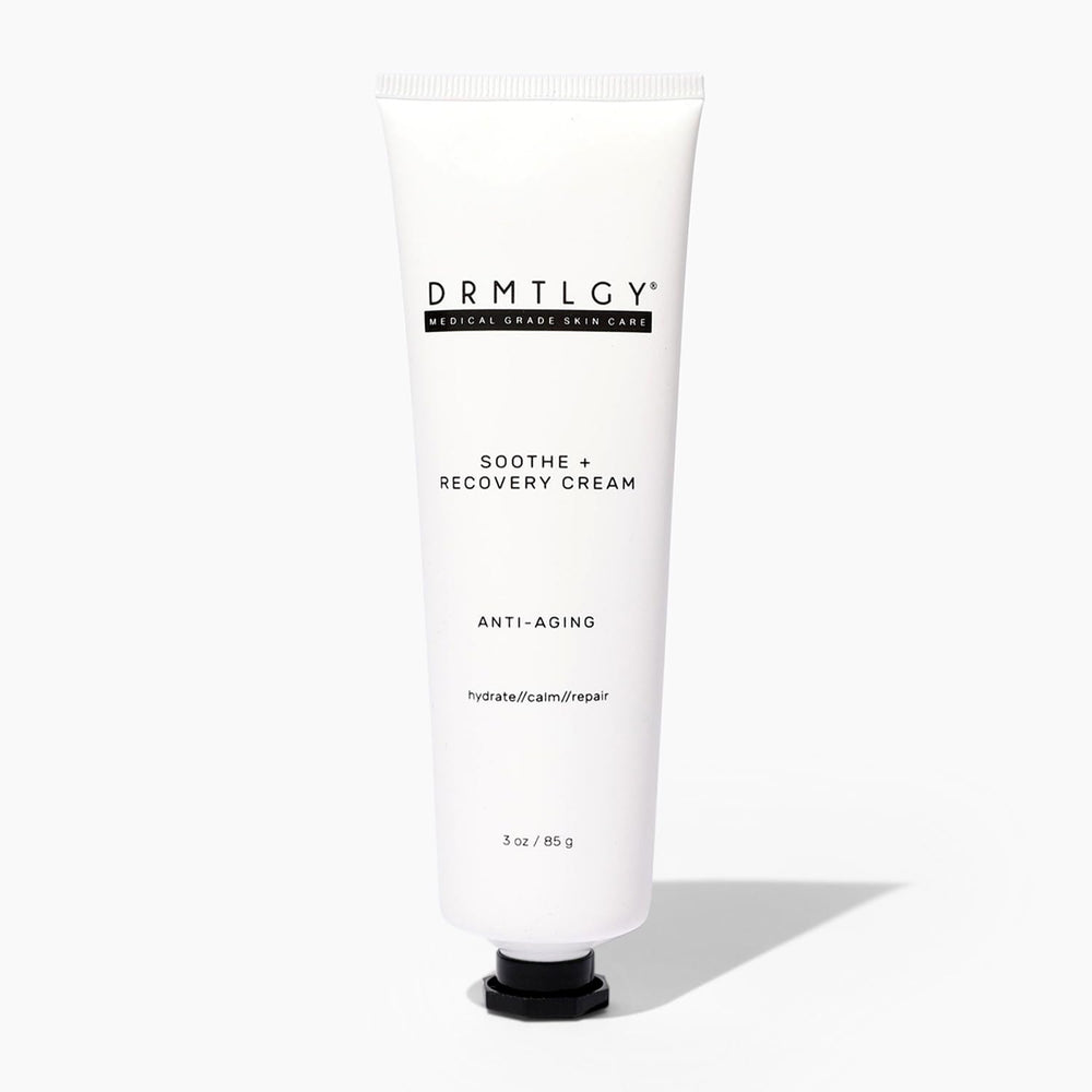 DRMTLGY Soothe and Recovery Cream jar front view, fragrance-free daily moisturizer.