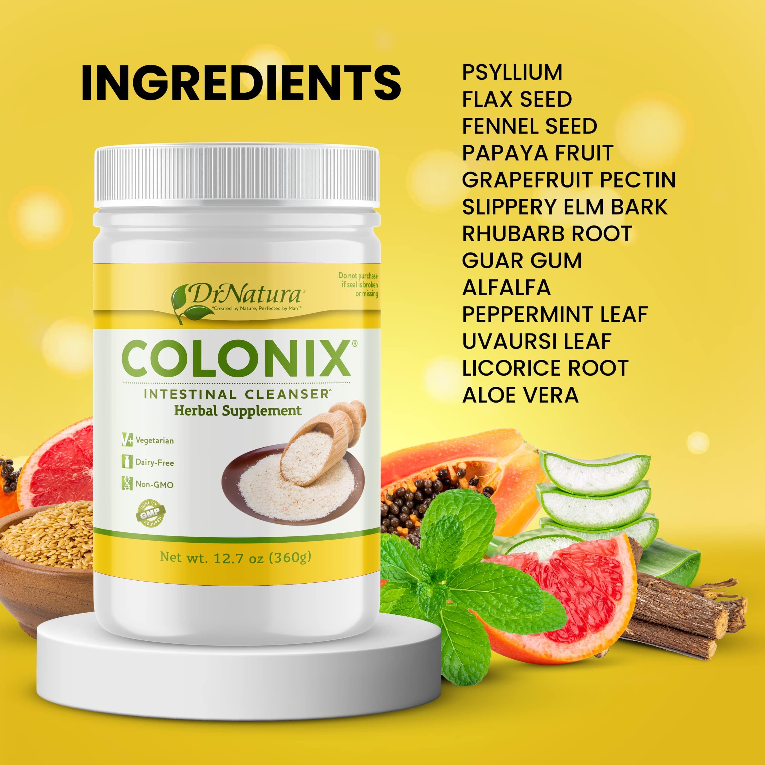 DrNatura Colonix herbal blend ingredients scene showcases plant-based detox support