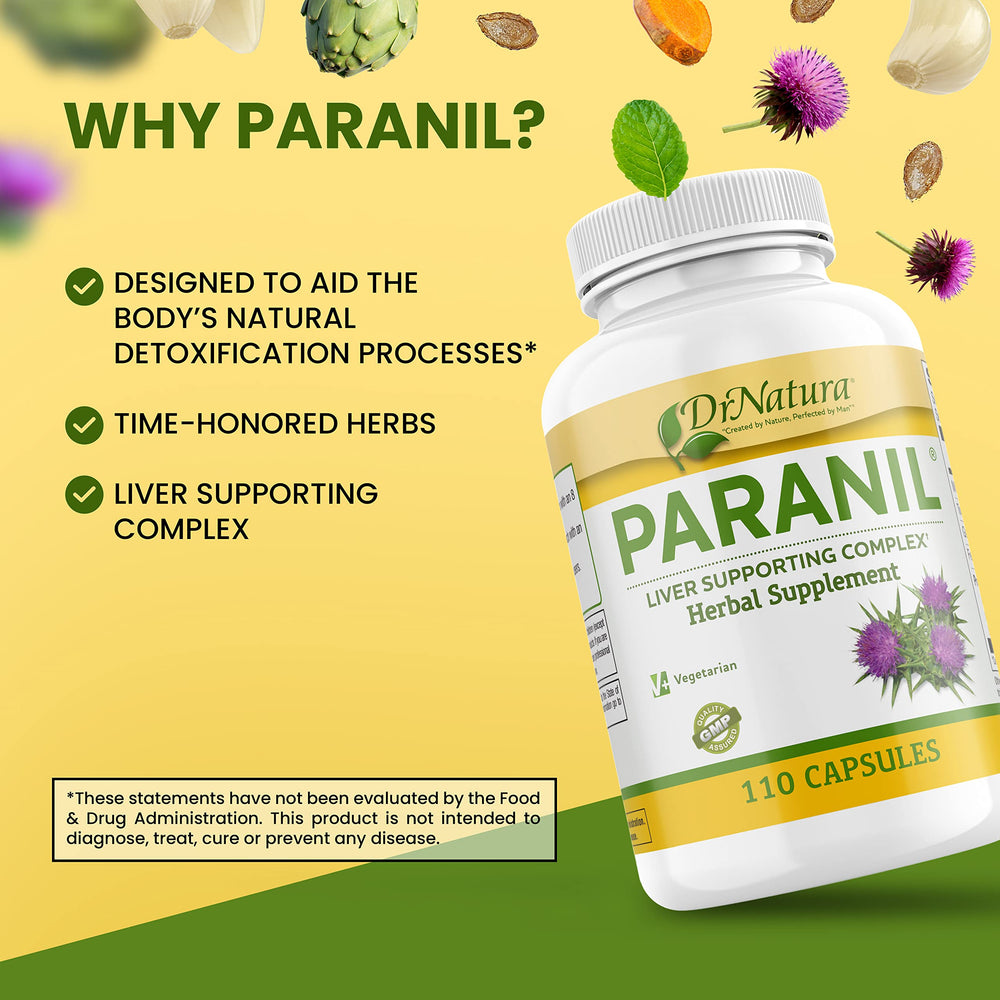 DrNatura Paranil label detail with nutrition facts and transparency.