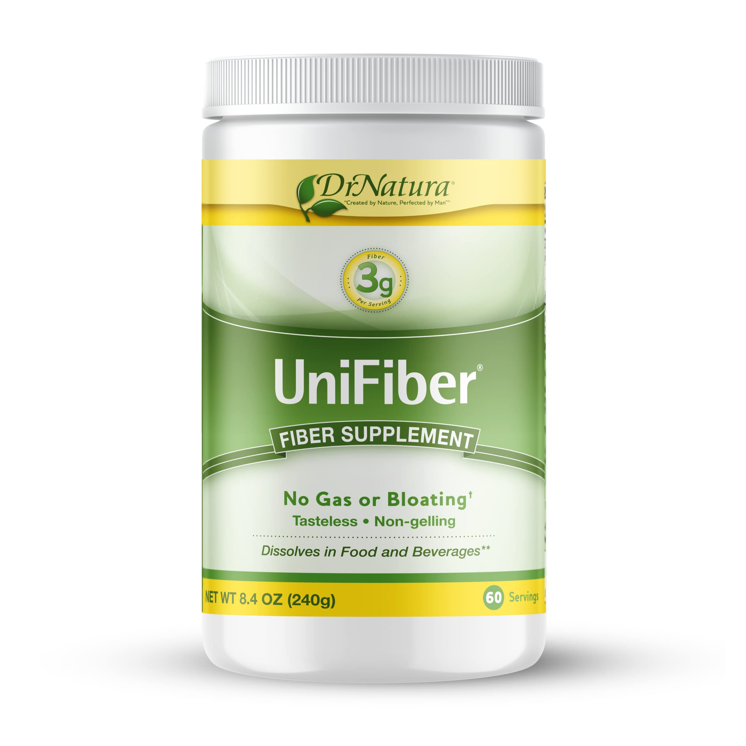 DrNatura Unifiber bottle and packaging shown for easy daily use and portability.