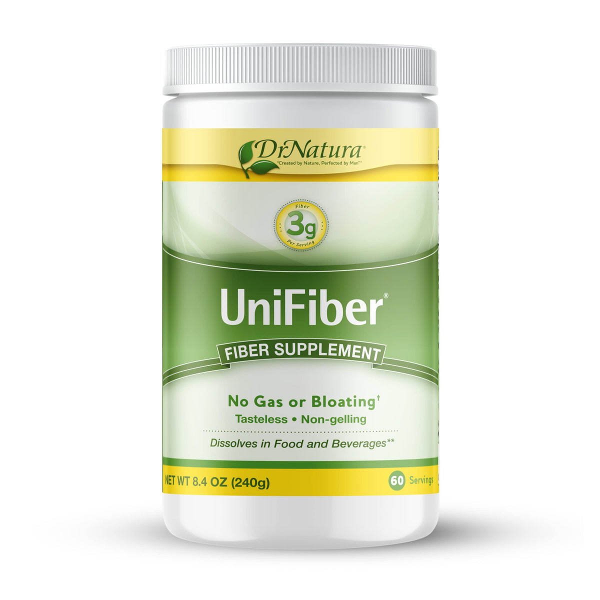 DrNatura Unifiber bottle and packaging shown for easy daily use and portability.