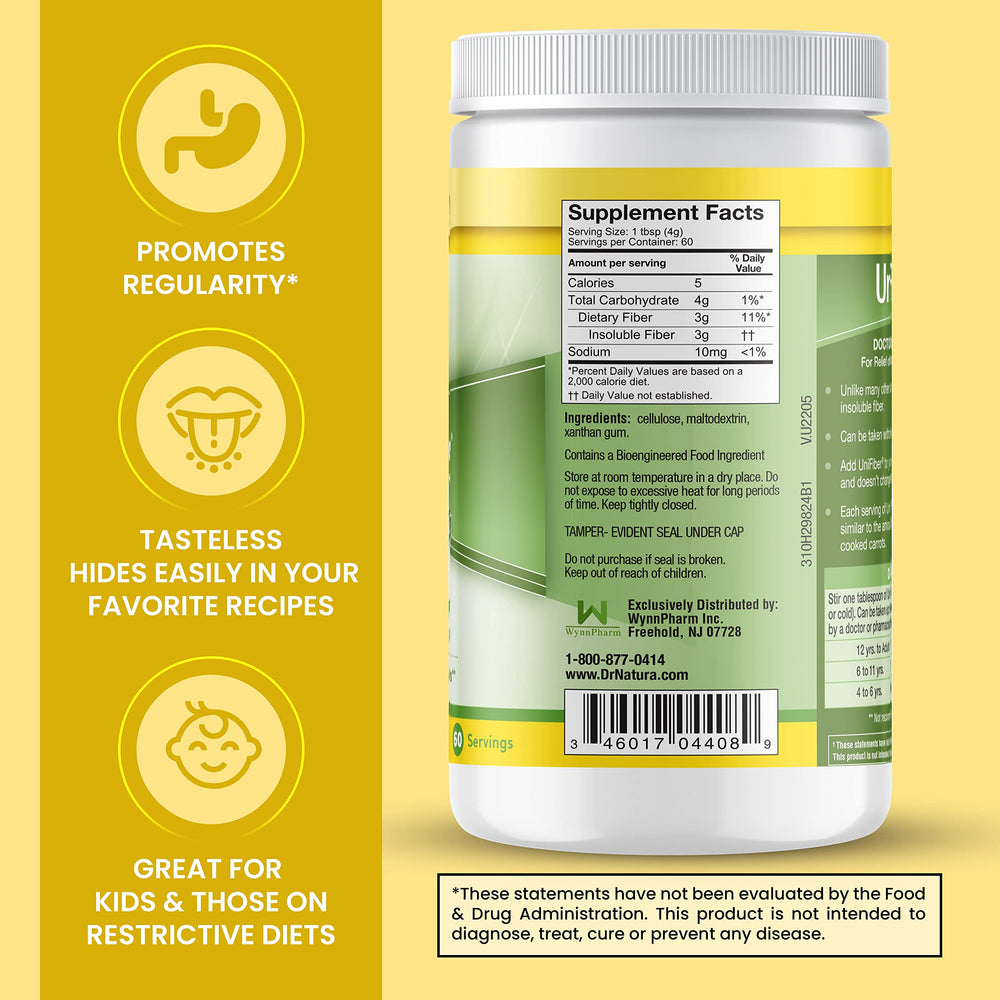 DrNatura Unifiber scoop demonstrates measurement for simple portion control and routine fiber intake.