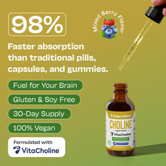 Drops Of Nature choline liquid dropper for precise daily servings.