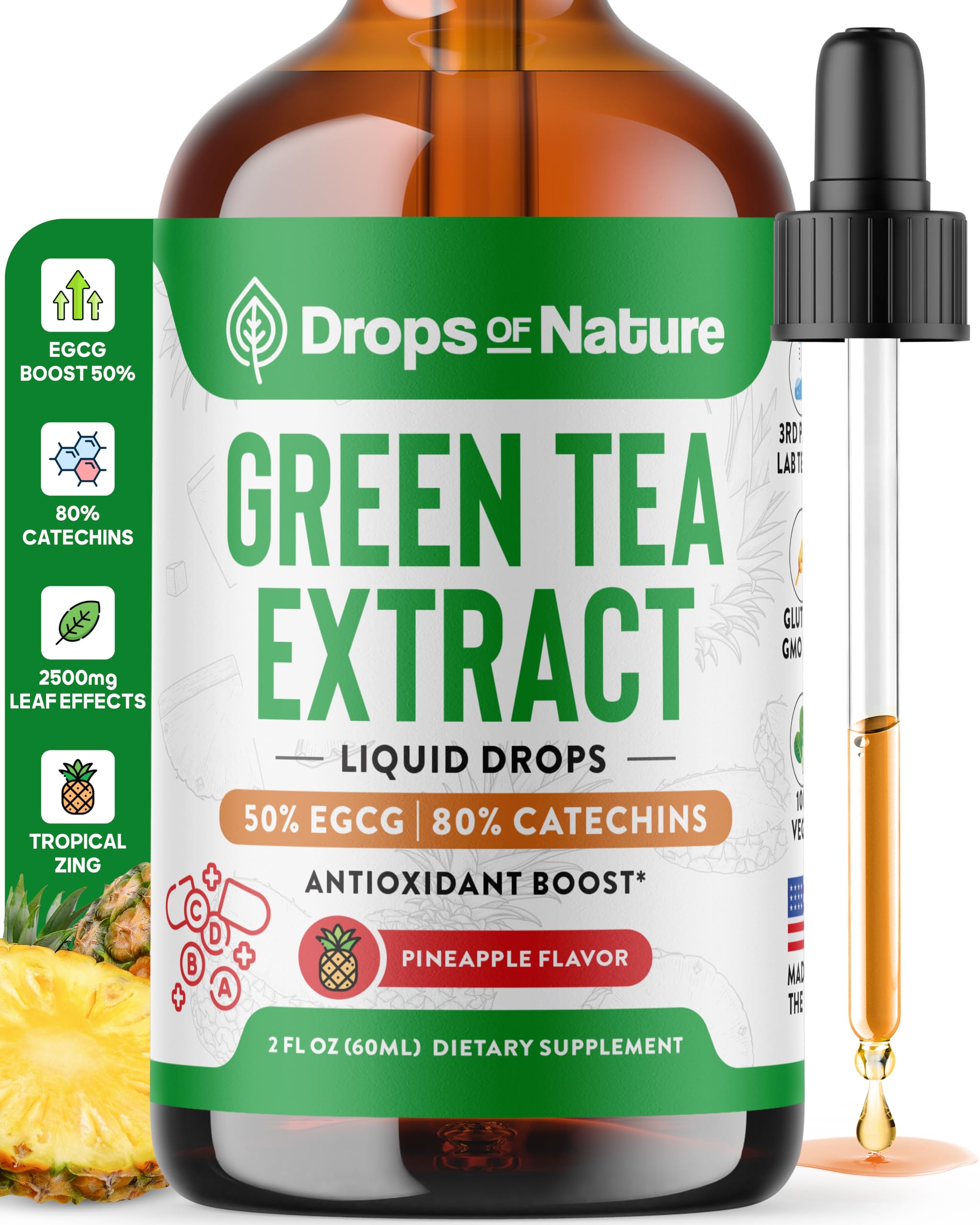 Drops Of Nature Green Tea Liquid Drops bottle delivers quick antioxidant support