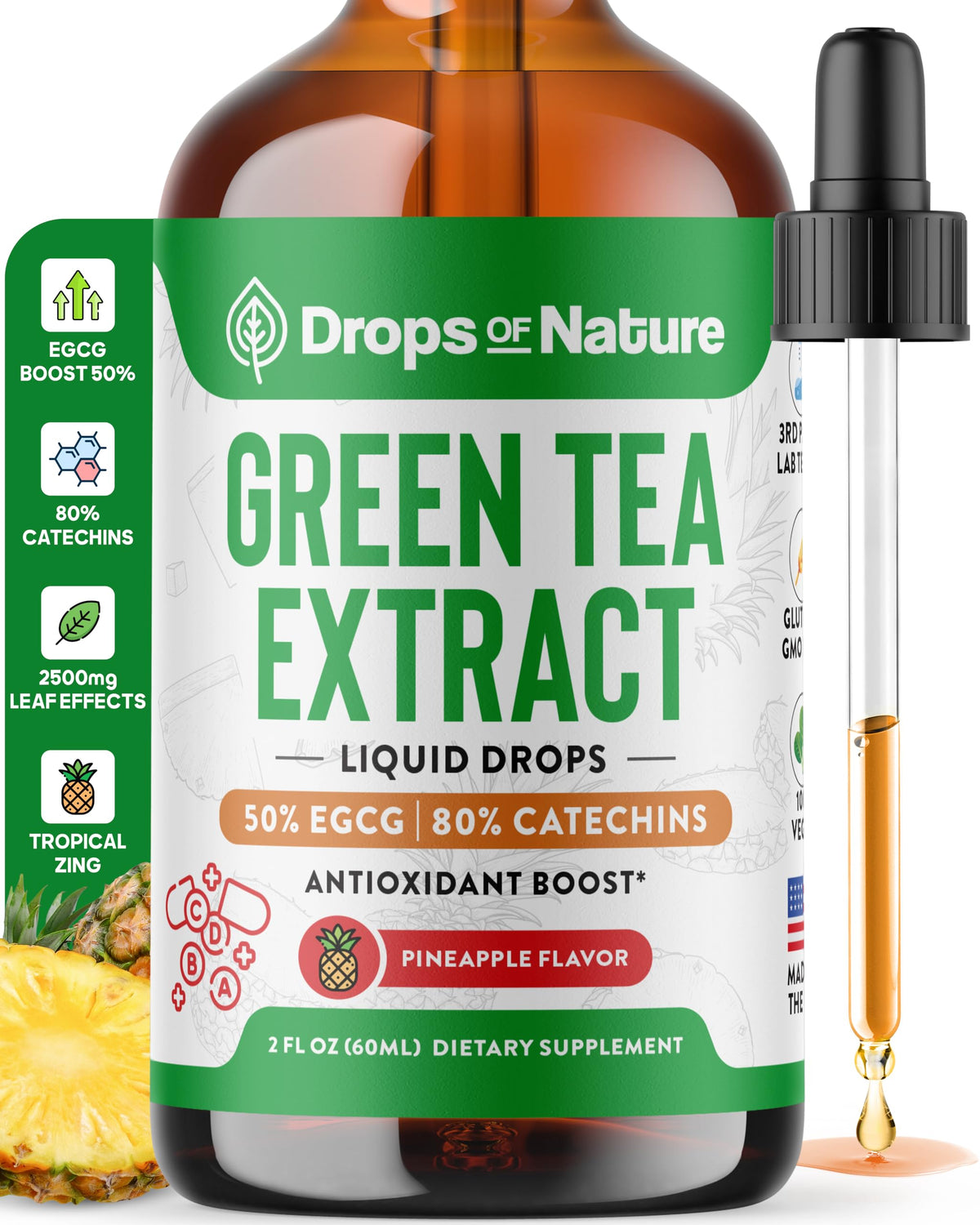 Drops Of Nature Green Tea Liquid Drops bottle delivers quick antioxidant support