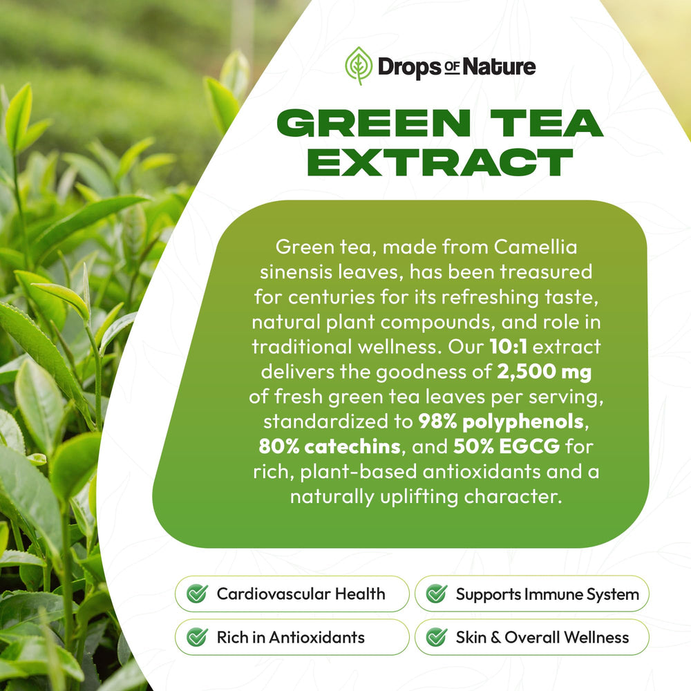 Drops Of Nature Green Tea Liquid Drops dropper-tip enables precise daily dosing