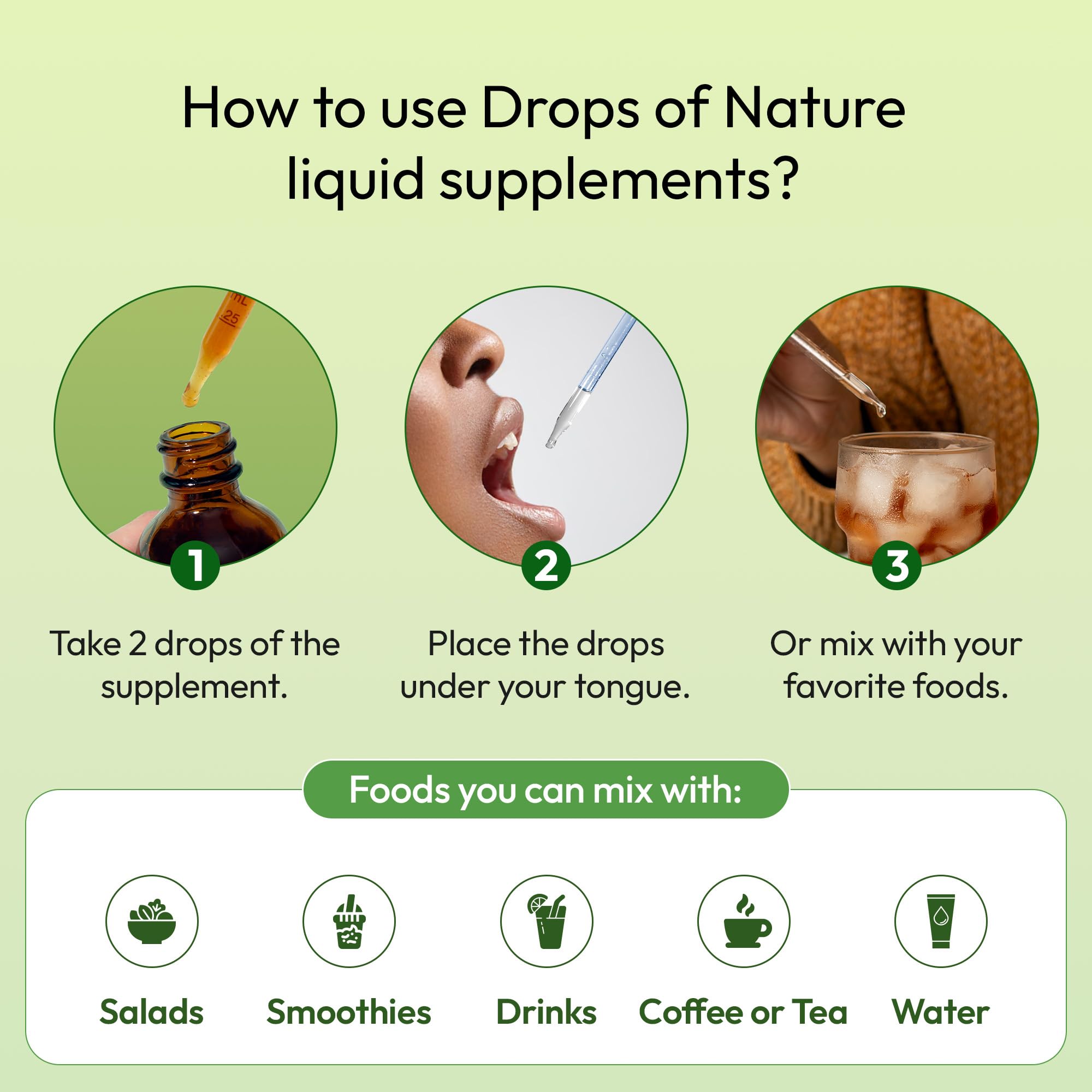 Drops Of Nature Green Tea Liquid Drops front view shows compact bottle for daily use