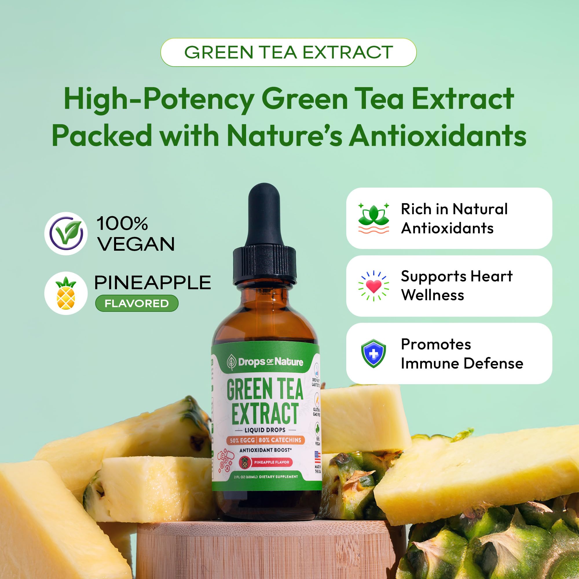 Drops Of Nature Green Tea Liquid Drops pour demonstrates fast absorption for immune health
