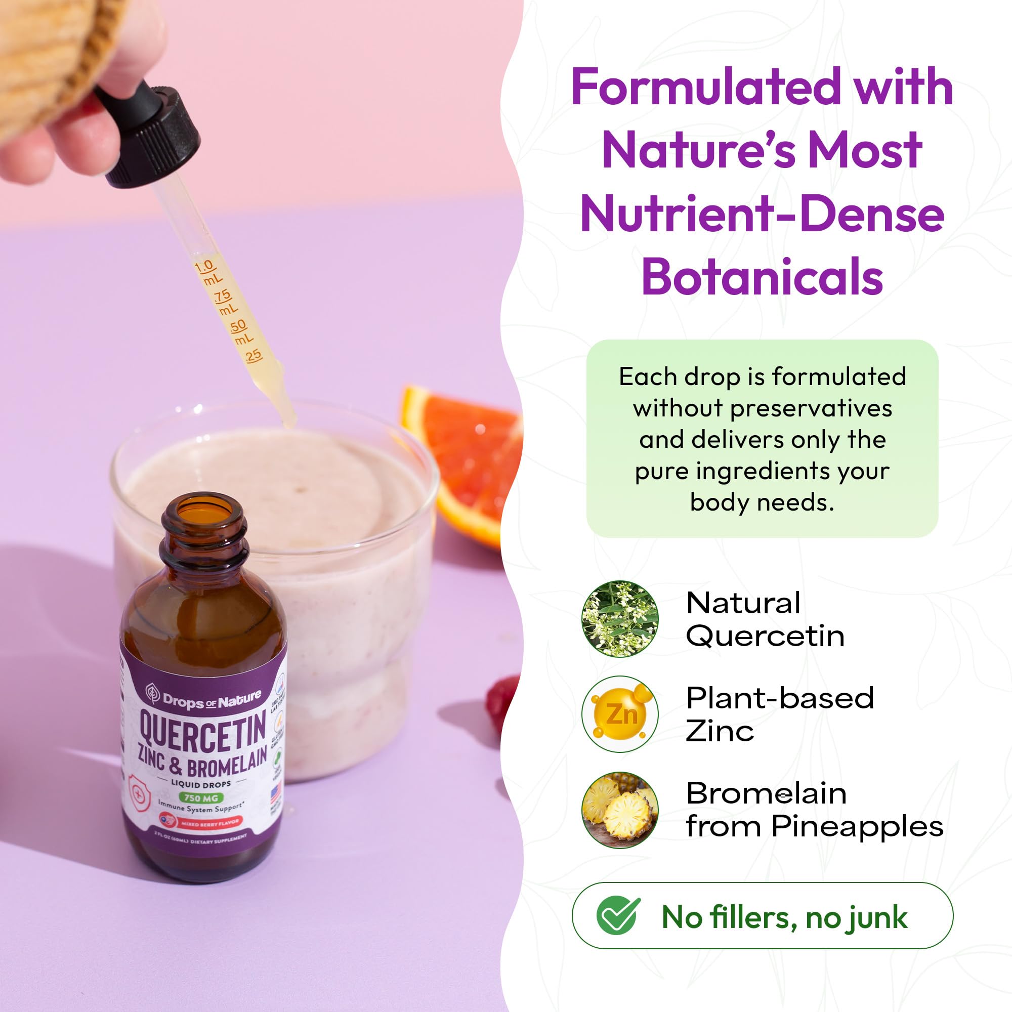 Drops Of Nature immunity-support bottle with dropper for everyday wellness.