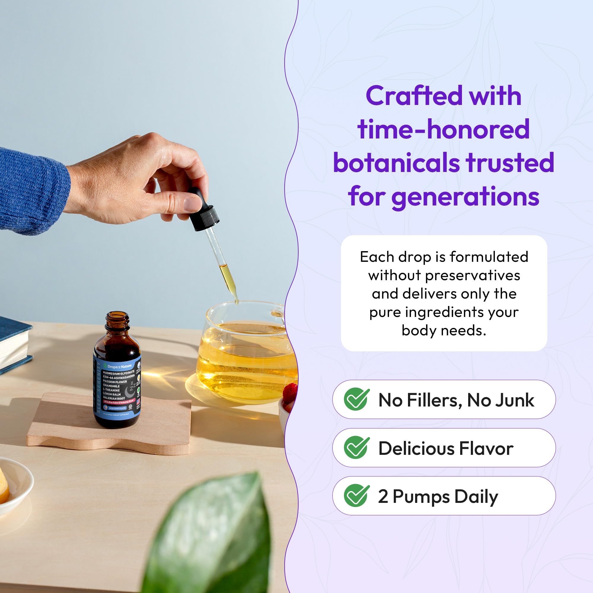 Drops Of Nature supports a soothing nighttime relaxation ritual.
