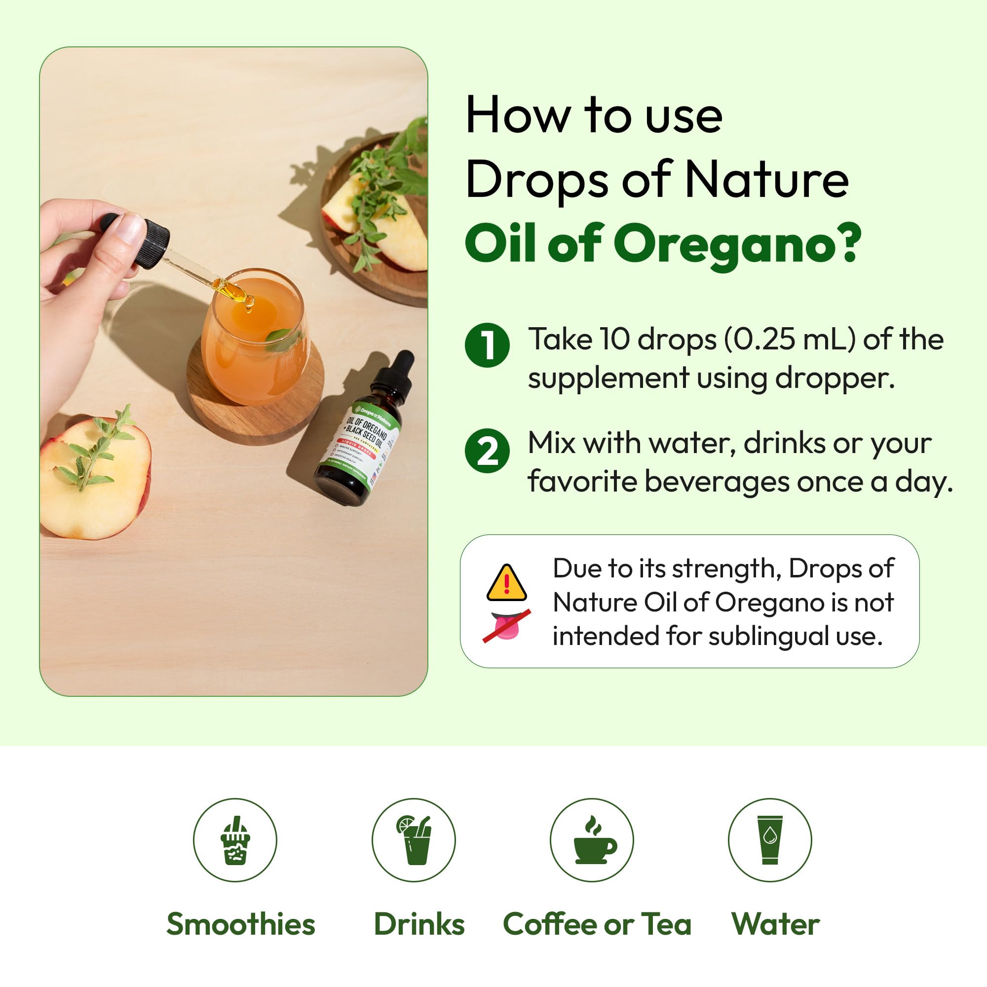 Drops Of Nature producto vegano, libre de gluten y OGMs para confianza.