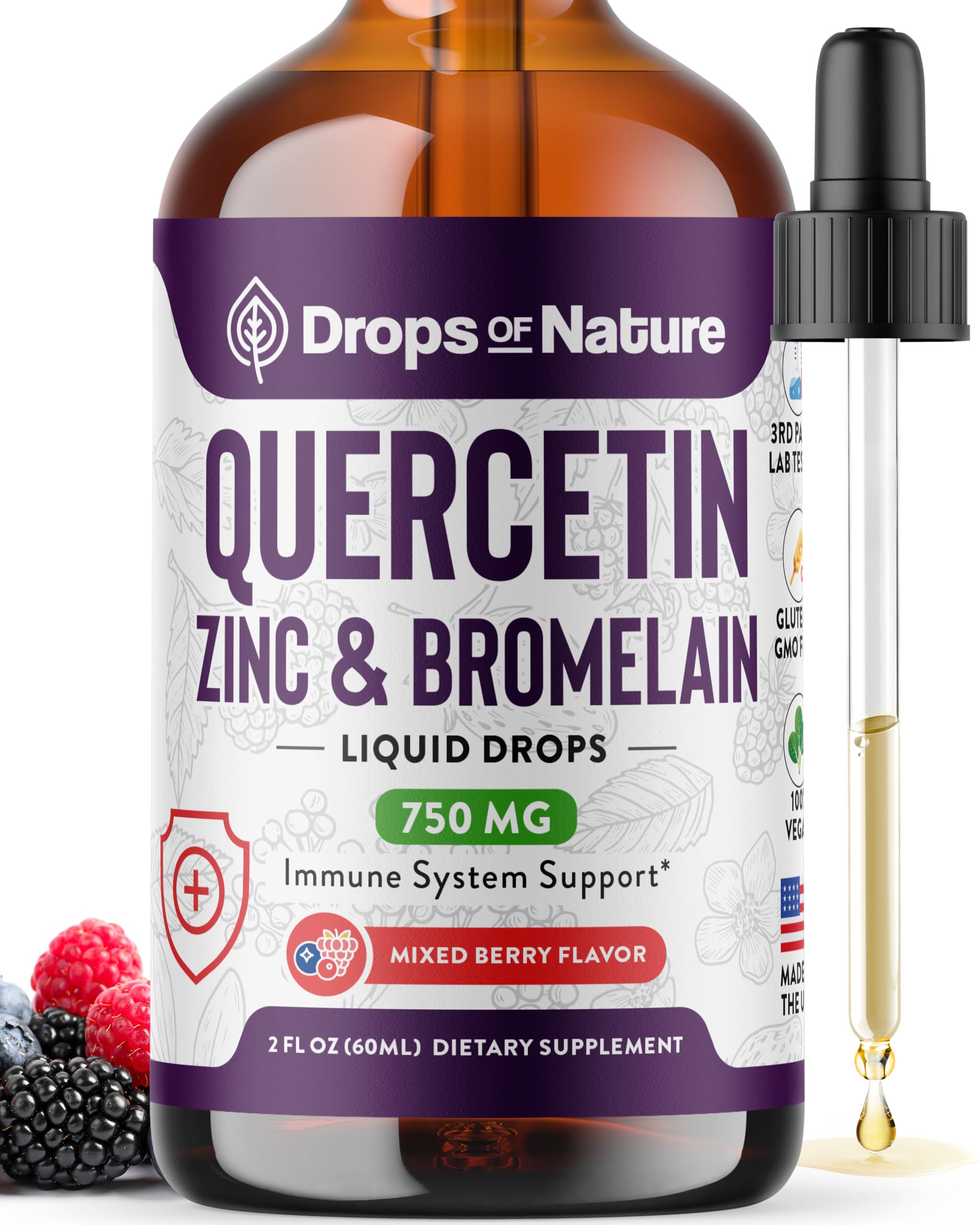 Drops Of Nature Quercetin-liquid drops bottle pour for easy daily immune support.