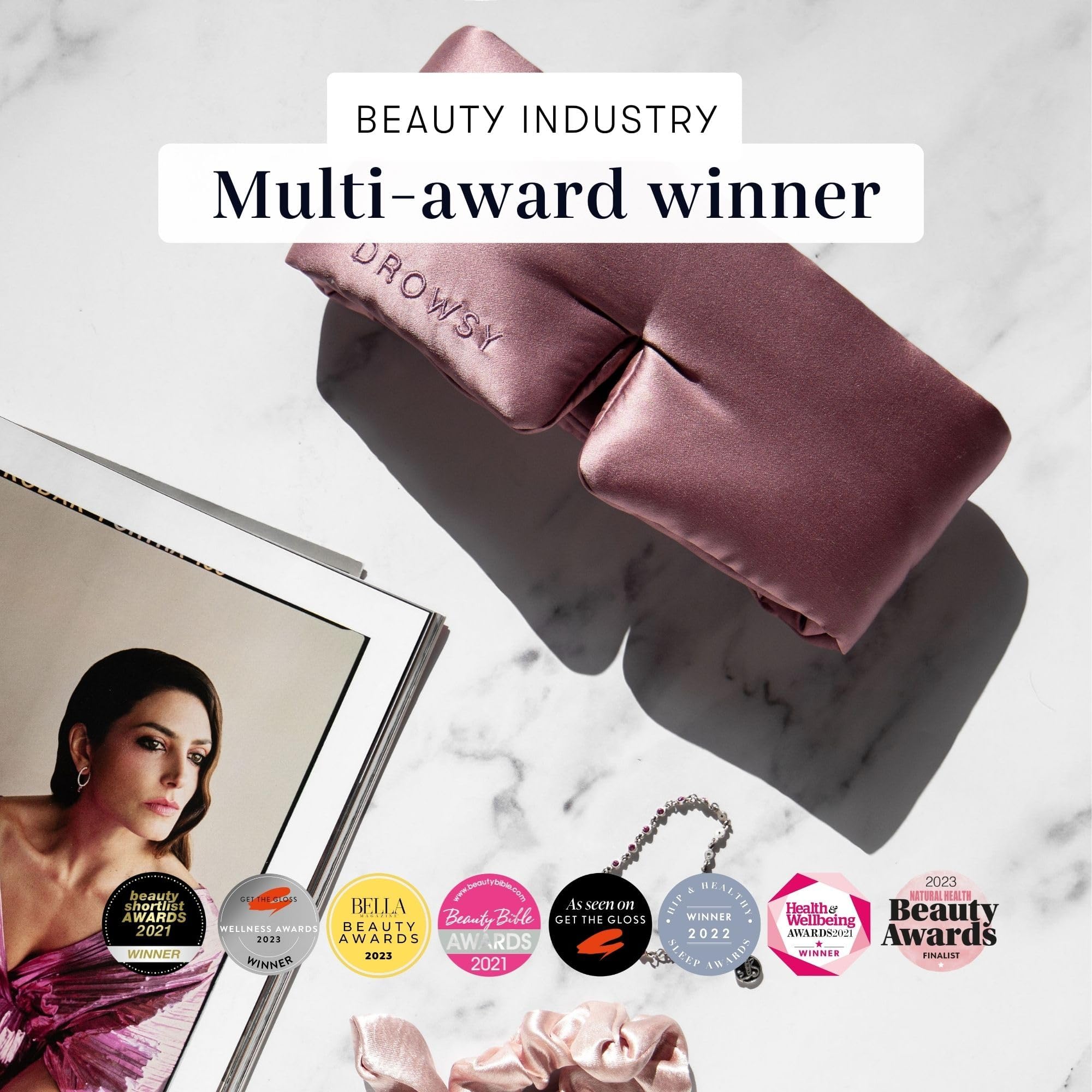 Award-winning DROWSY Silk Sleep Mask for travel and home use