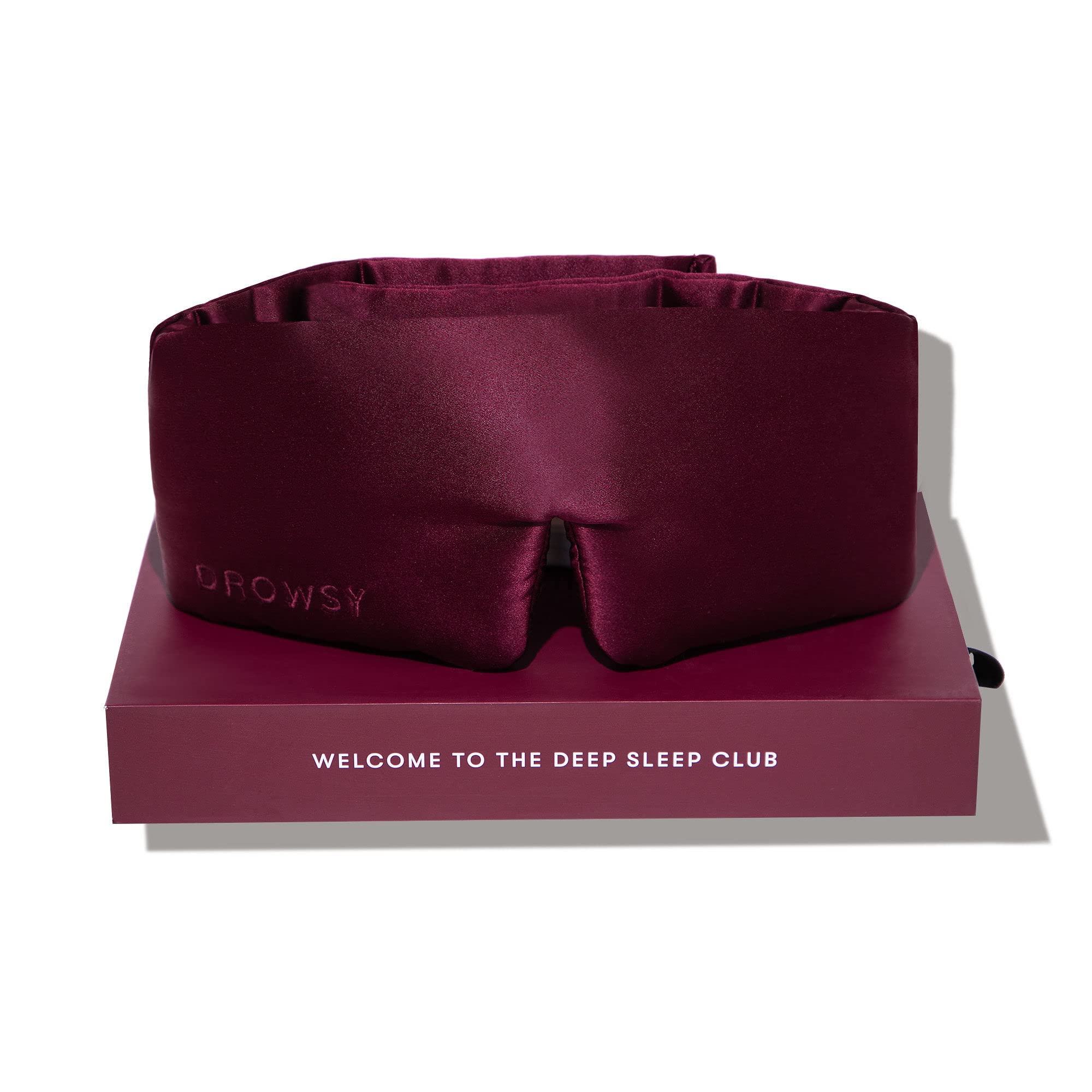 DROWSY Silk Sleep Mask shows face hugging design for full night comfort.