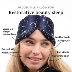 Drowsy Silk Sleep Mask features blackout liner for uninterrupted darkness.