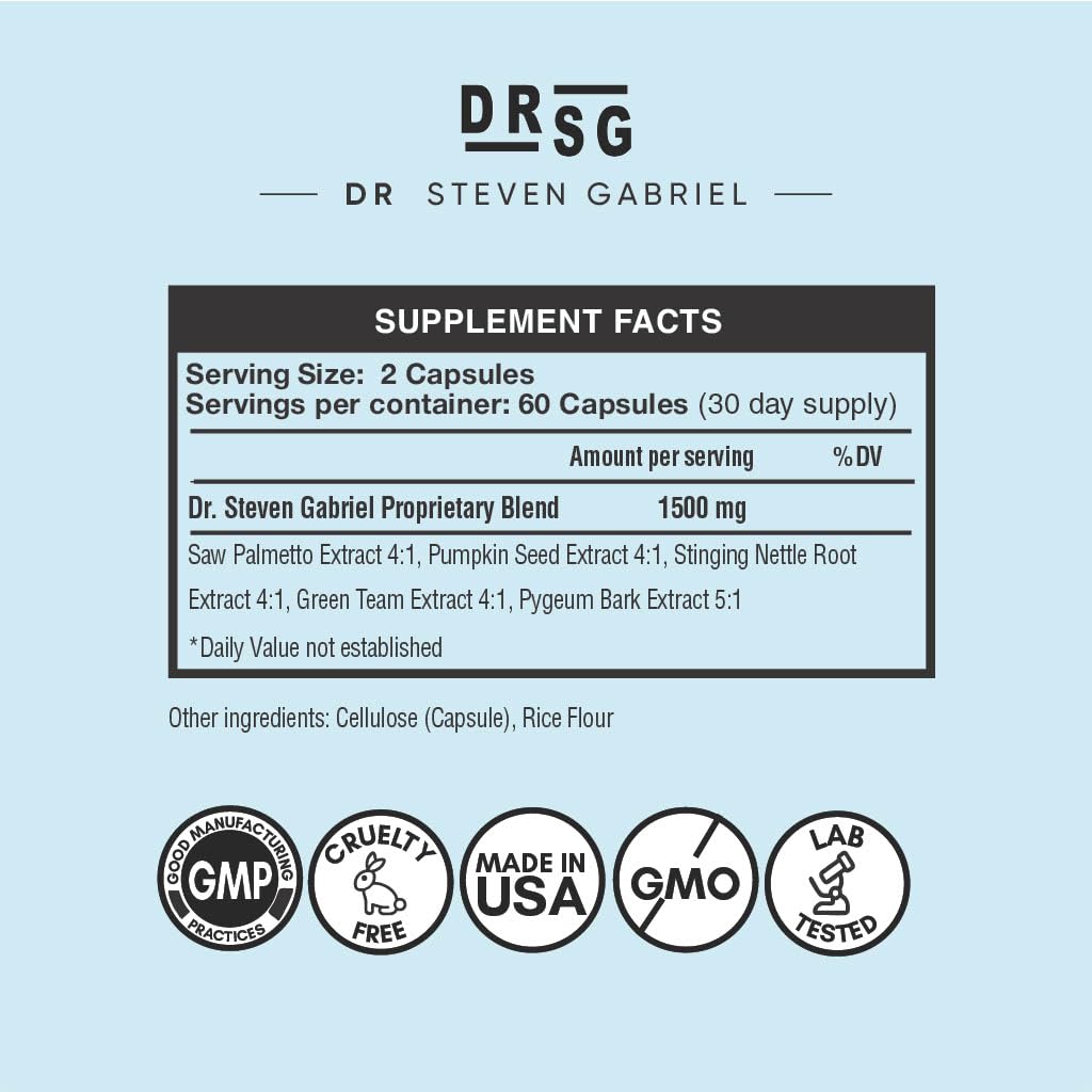 DrSG DHT Blocker ingredients panel highlights Saw Palmetto and pumpkin seed blend for follicle support.