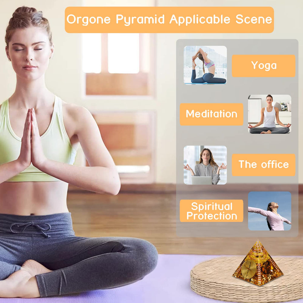 DRTMLY Orgone Pyramid with gold leaf resin finish adds decorative energy vibes.