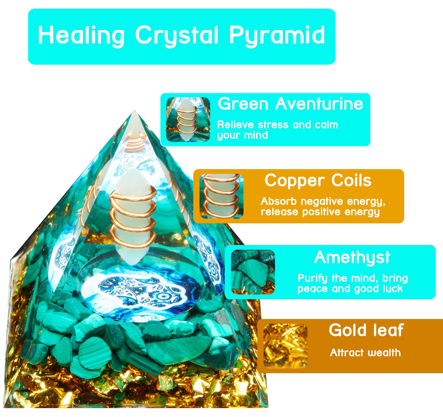 DRTMLY Orgone Pyramid green aventurine close-up for uplifting mood and focus