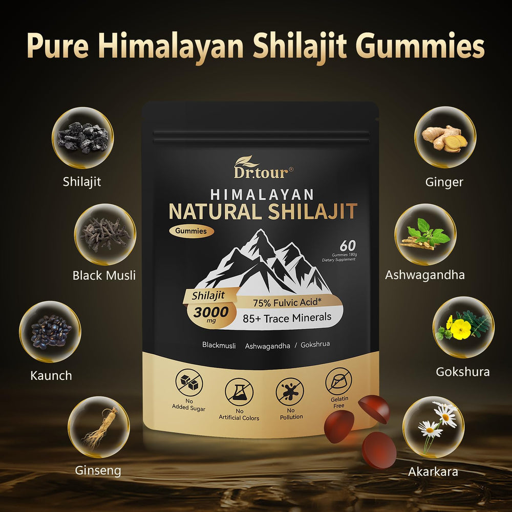 Dr.tour Himalayan Shilajit Resin highlighting purity and minerals for daily vitality.