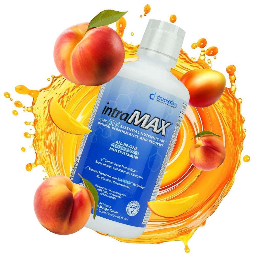 Drucker Labs intraMAX nutrient illustration highlights 415+ organically-bound ingredients.