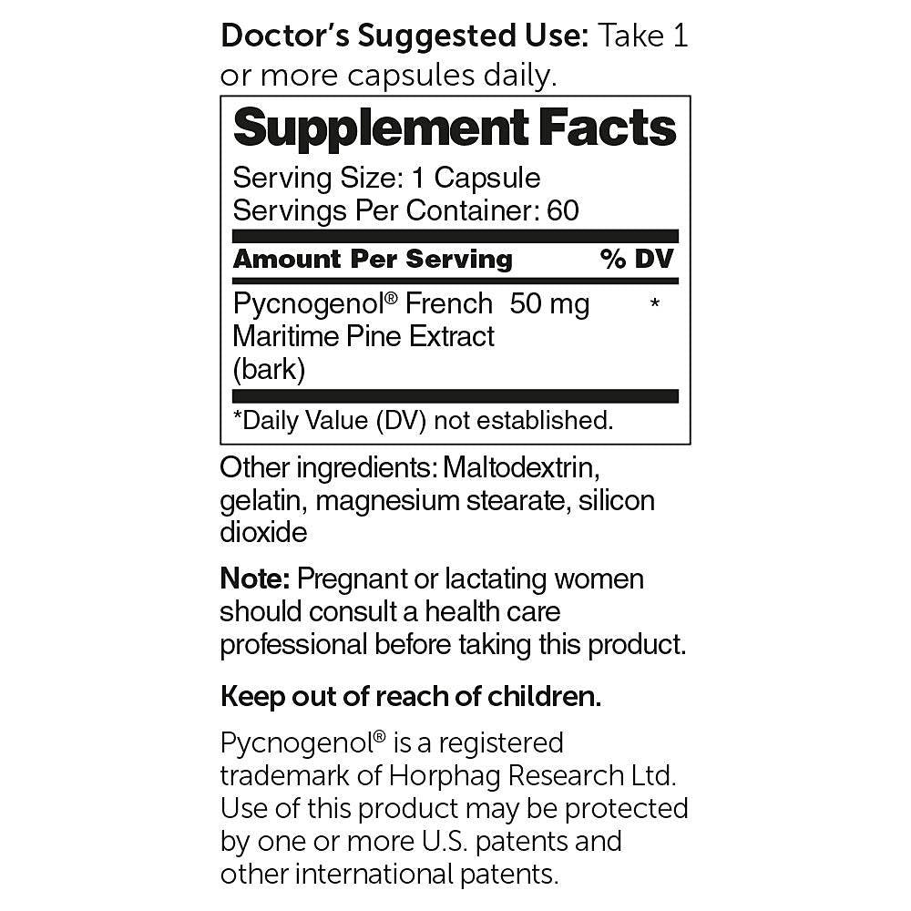 Close-up of DR.WHITAKER Pycnogenol capsules for easy daily use
