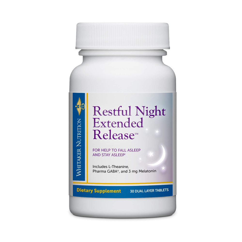 DR.WHITAKER Restful Night extended-release melatonin bottle supports a full night of rest