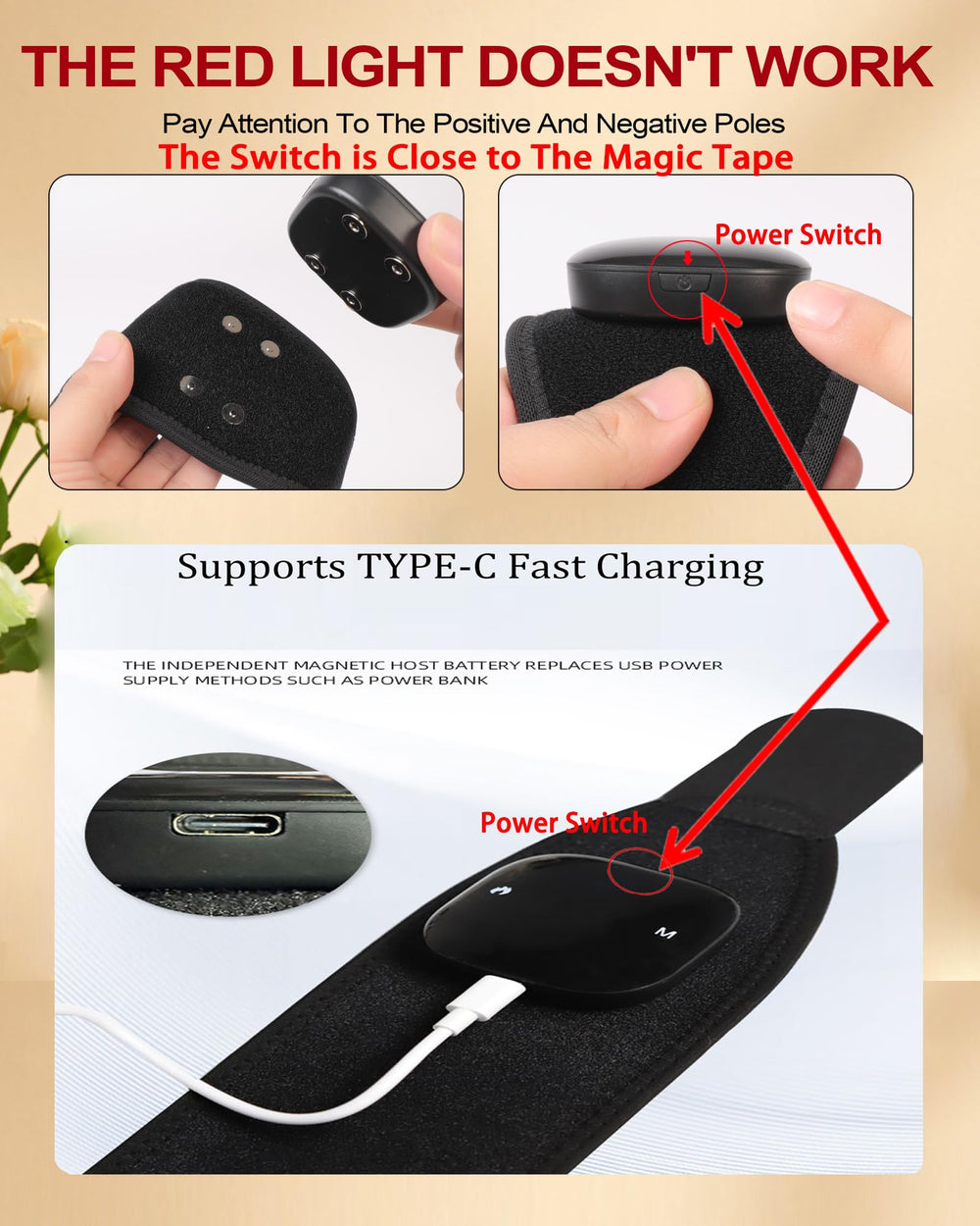 Portable wrap showing 3 heat levels for customizable wrist warmth