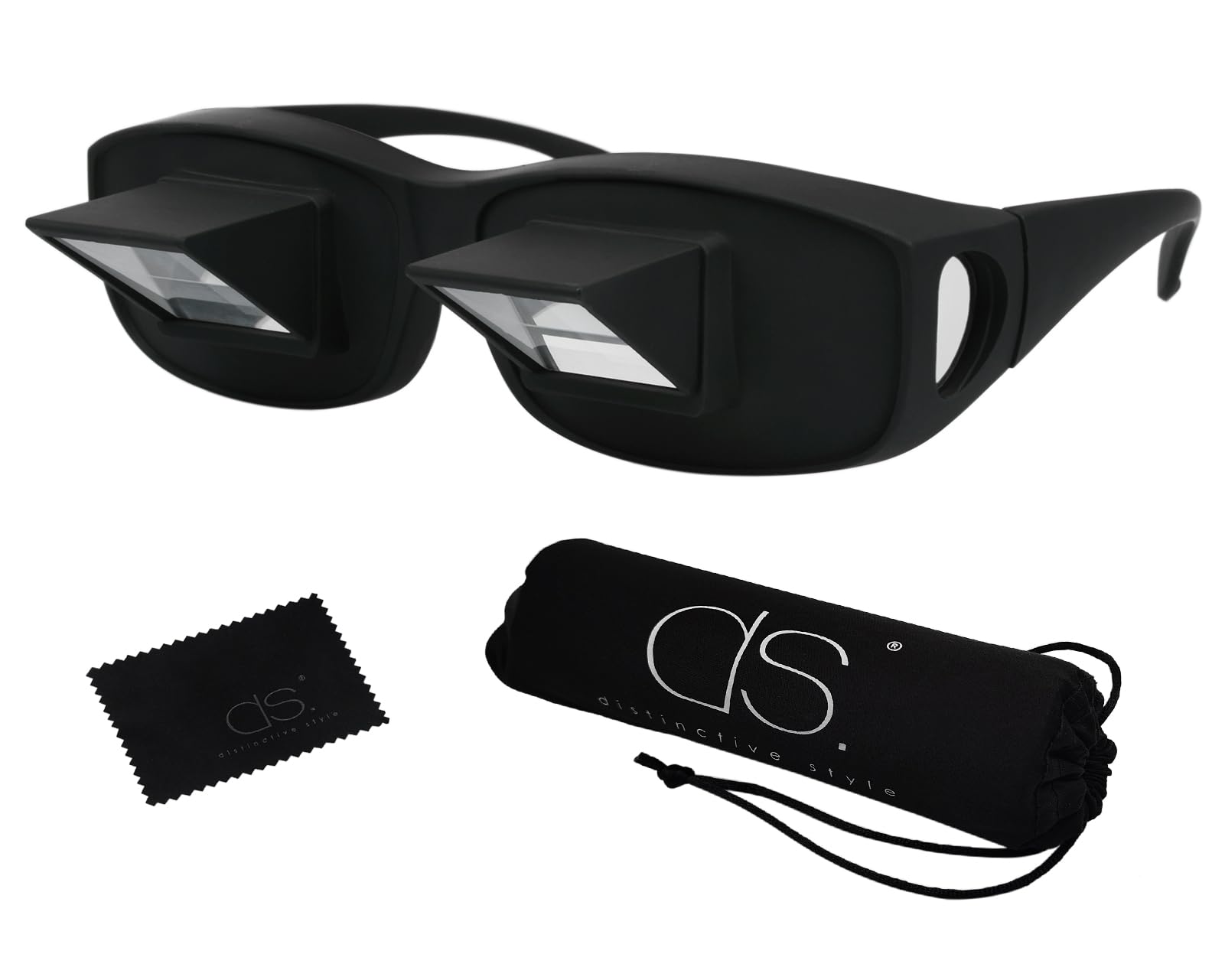 DS Distinctive Style prism glasses lying down for comfortable bed reading.