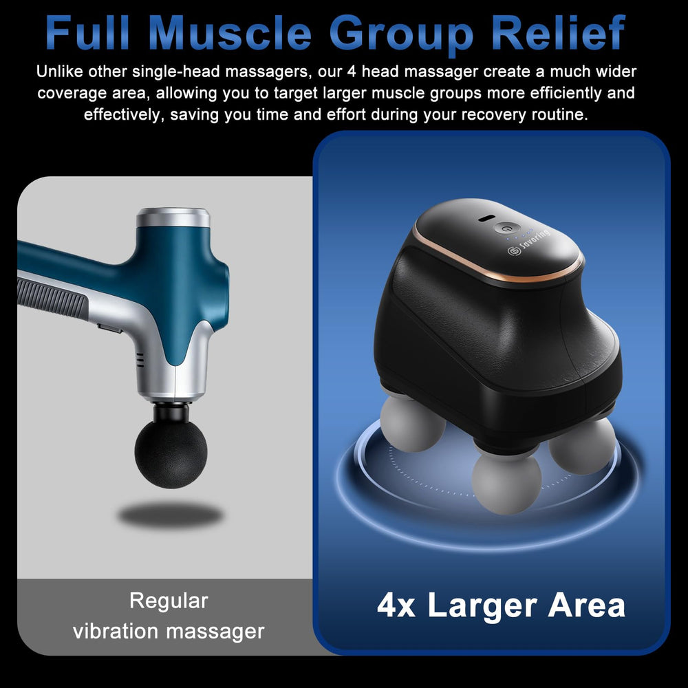 DS SAVORING 4 Head Massage Gun attachments close-up with ball head, flat head, and bullet head