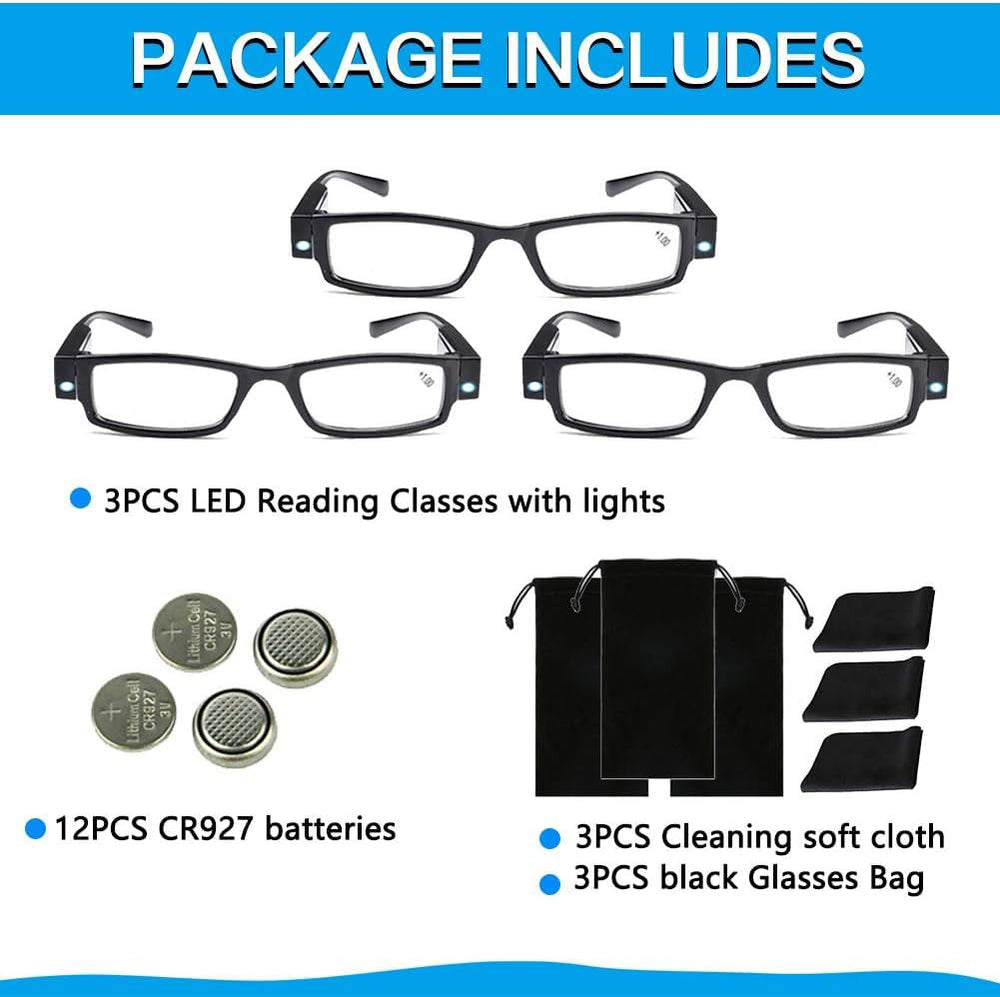 DuanMei LED reader glasses in action, providing bright illumination for night reading.