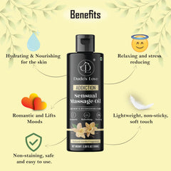 Dude's Love vanilla massage oil pour demonstrates light, non-sticky slip ideal for date-night massage.