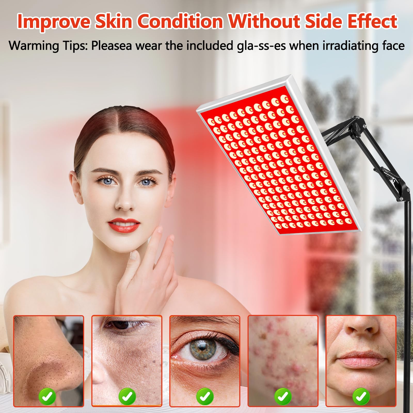 DUGSDG red-light therapy lamp side profile showing adjustable neck