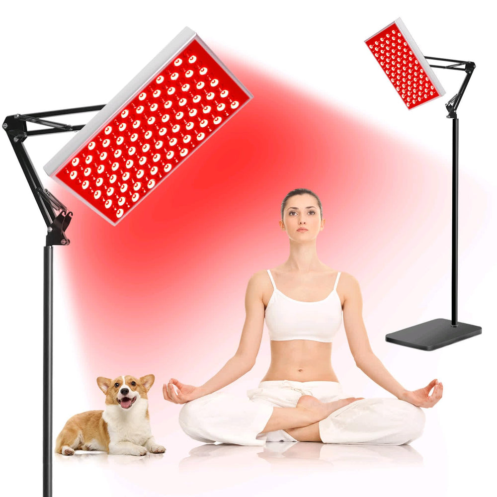 DUGSDG red light therapy panel with stand, front view for home full-body sessions