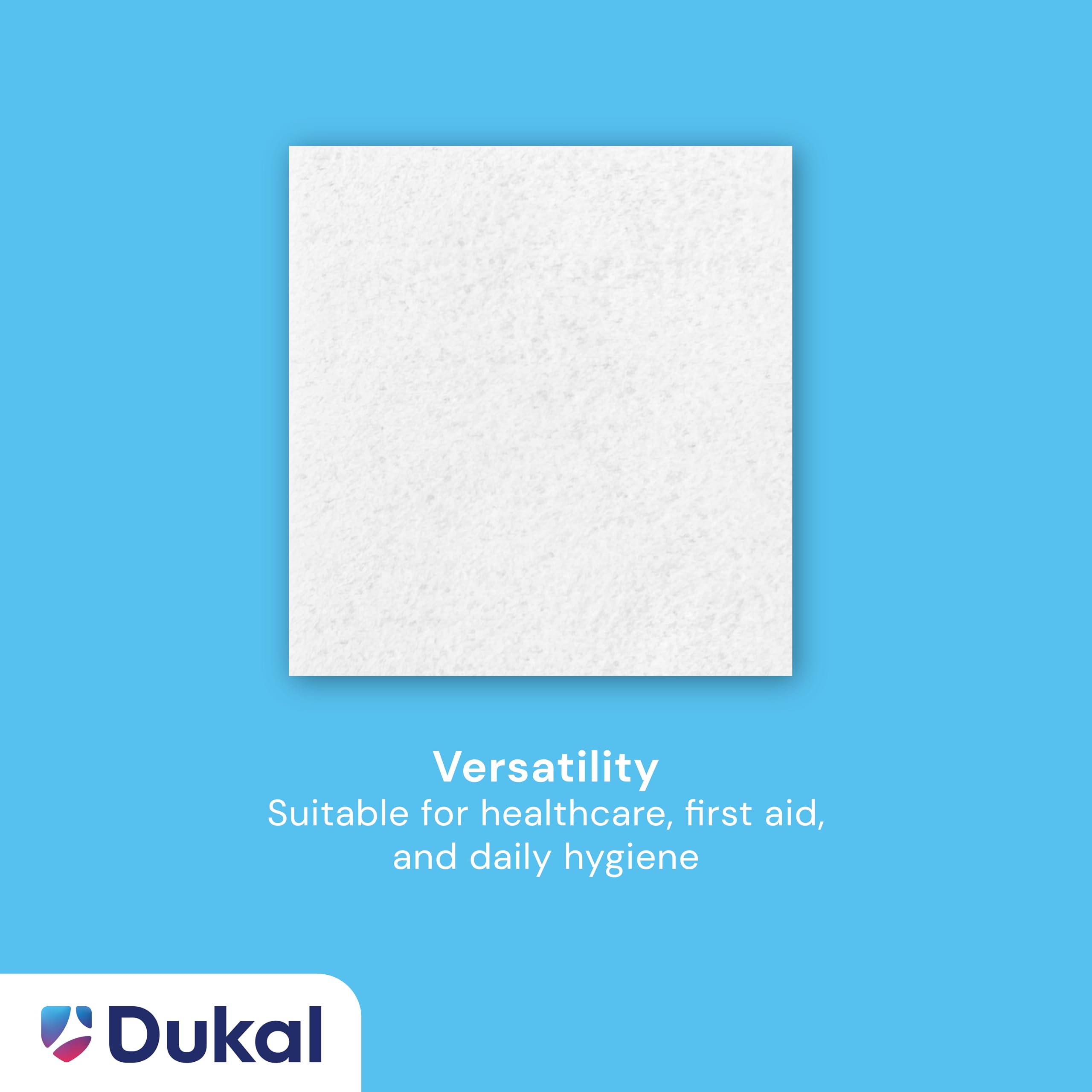 Dukal 2-ply non-woven pad closeup highlighting a durable, absorbent wipe.