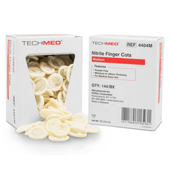 Dukal 4404M finger cot, nitrile, medium, front view for exam protection.