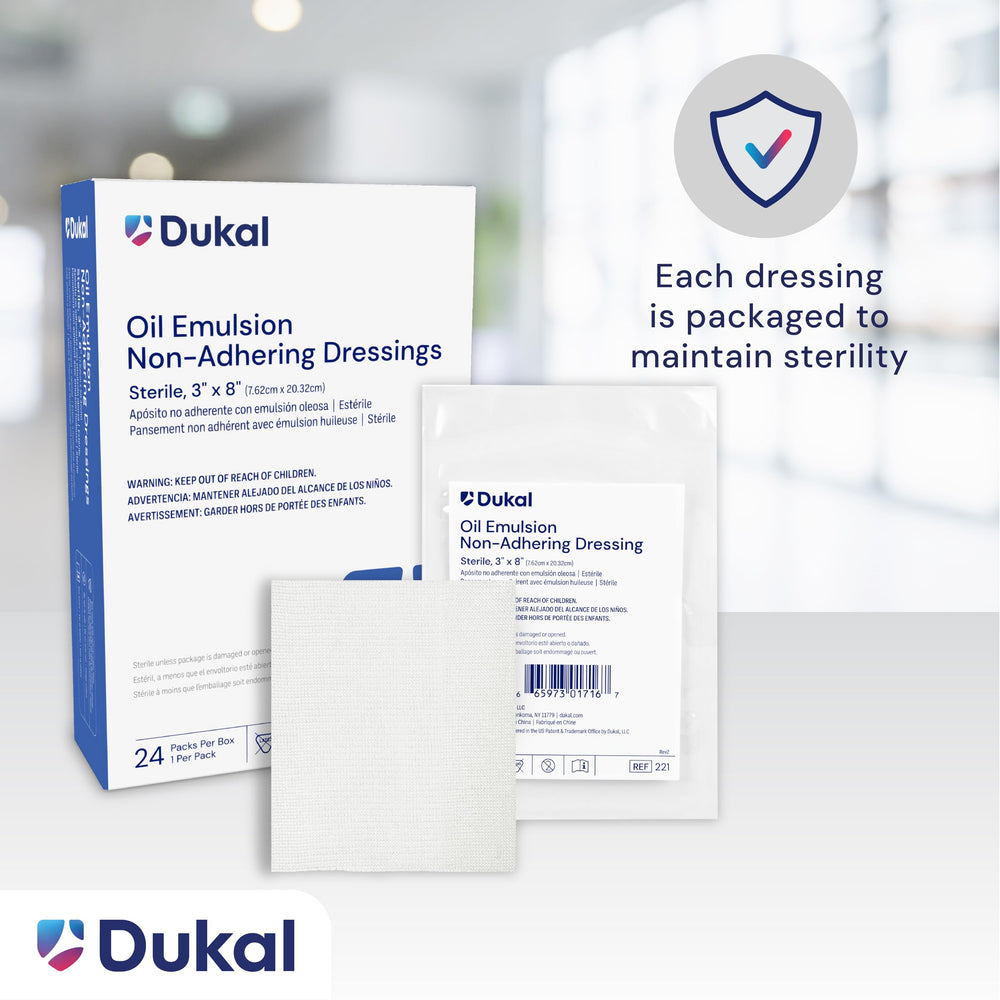 Dukal Oil Emulsion Dressing supports a moist healing environment for easier dressing changes.