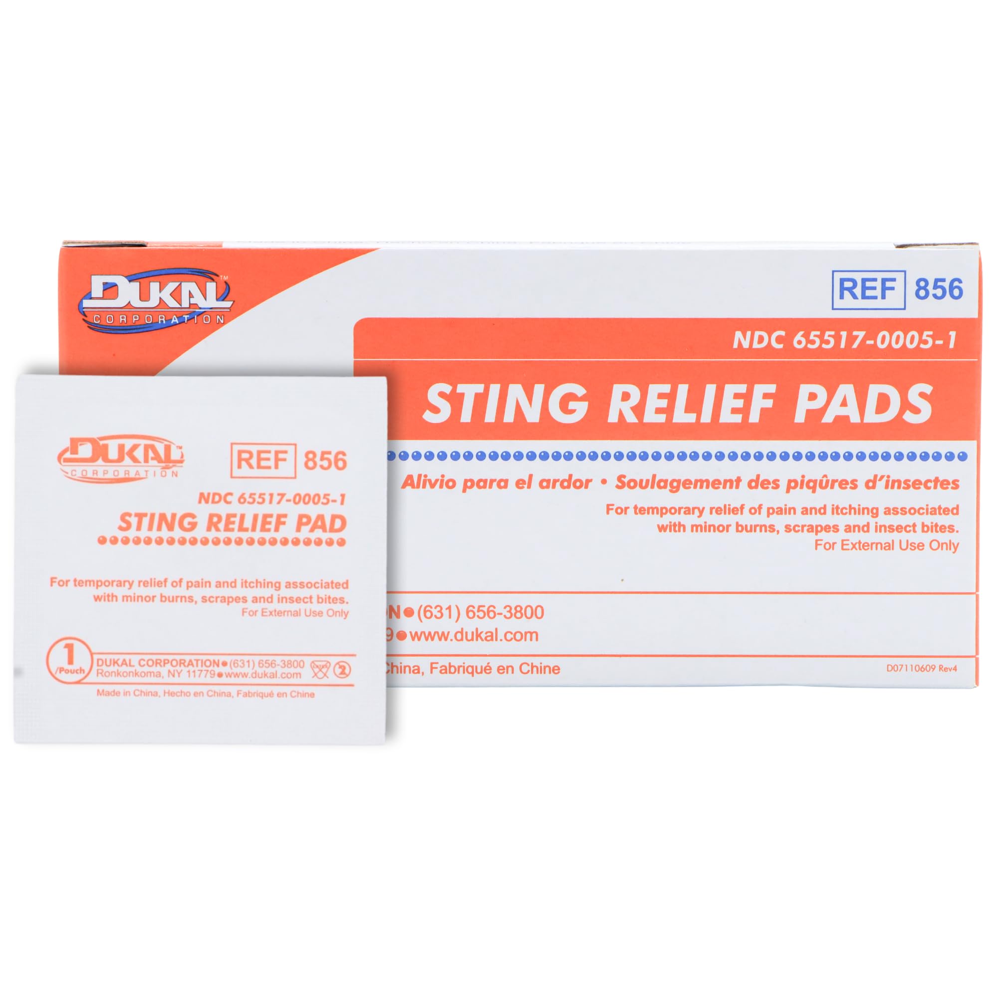 Dukal Sting Relief Pads case with 200 non-woven pads for quick first-aid relief.