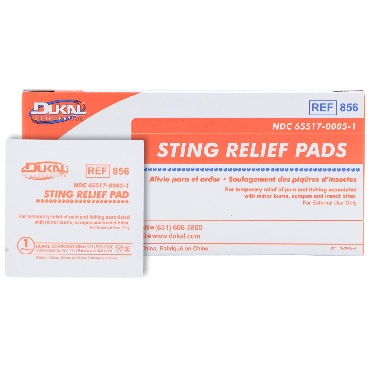 Dukal Sting Relief Pads case with 200 non-woven pads for quick first-aid relief.
